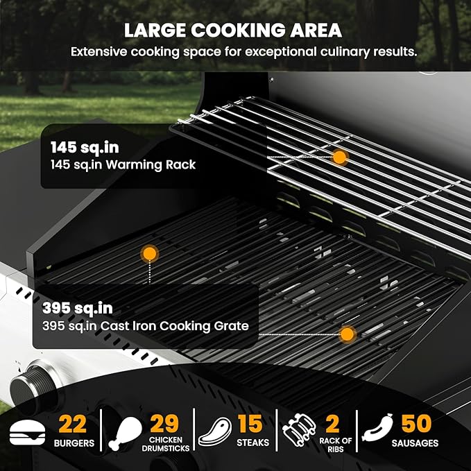 Electactic 4-Burner Gas Grill with Side BurnerStainless Steel Propane Grill with Porcelain-Enameled GrillsBuilt-In Thermometer42000BTU BBQ Grill for Outdoor Cooking and Patio Barbecues