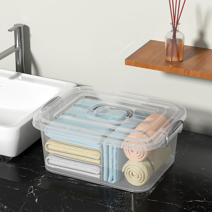 Clear Plastic Storage Boxes with Lid 2-Pack Storage Latch Bins 8 L F