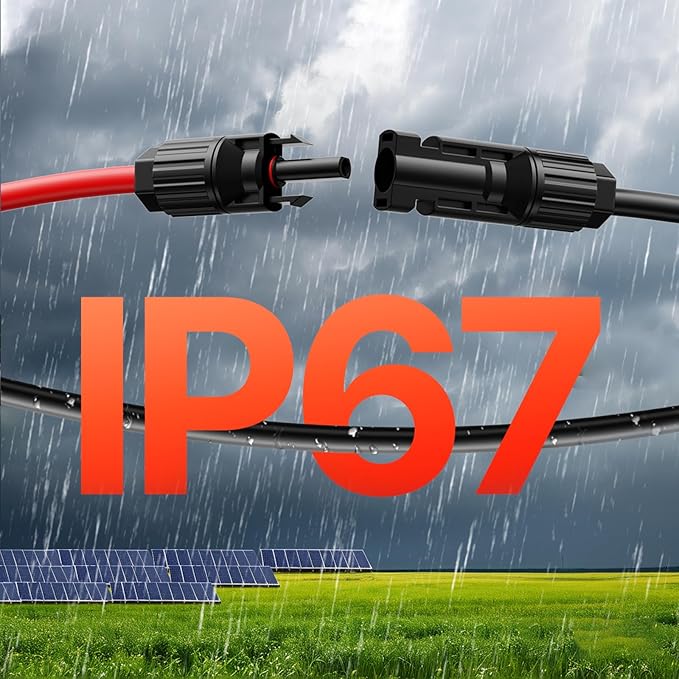 VEVOR 20FT Solar Panel Extension Cable 10AWG Solar Extension Cable Wire with Female &amp Male Waterproof Connectors 6mm² PV Cable for Home Ship and RV Solar Panels 20FT Black + 20 FT Red (Set of