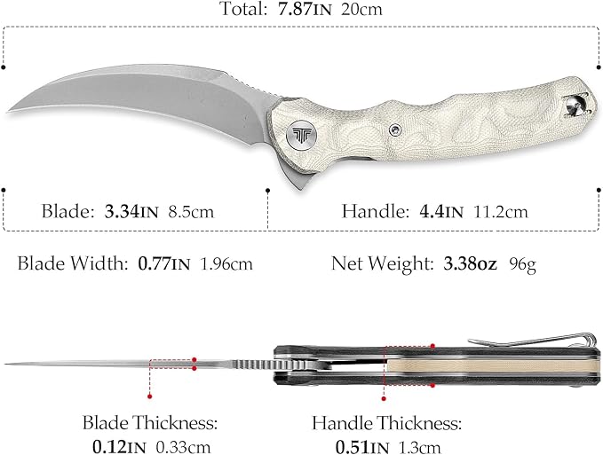 TRIVISA EDC Pocket Pikal Knife for Men Hawkbill Folding Flipper Knife with Clip3.34 14C28N Steel BladeAluminum Foil Handle for Outdoor Camping Lacerta-AL