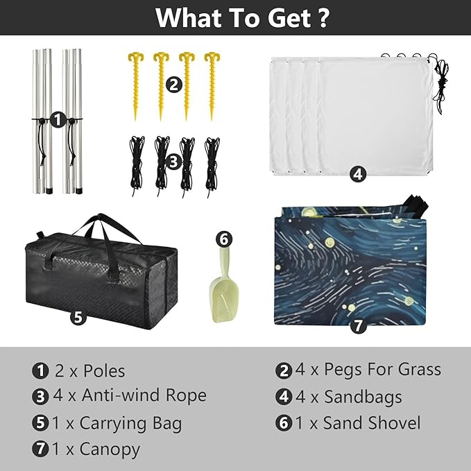 ALAZA Lemon Shape Starry Night Sky Galaxy Beach Tent Sun Shelter Portable Canopy Sunshade for Outdoor Camping Picnics Backyard Fun 10x9 ft