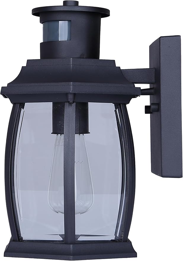 Grovehaven 1-Light Outdoor Light 10-inch Black Finish Wall Mounted with Clear Glass Built-in Motion Sensor/Photocell Lighting for Entryways Patios Porches