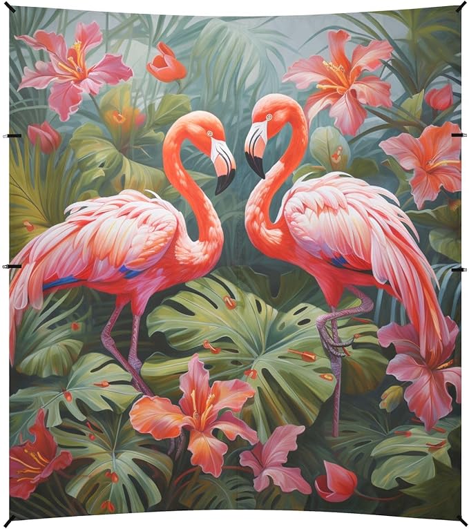 ALAZA Two Lover Flamingos Hibiscus Flower Beach Tent Sun Shelter Portable Canopy Sunshade for Outdoor Camping Picnics Backyard Fun 10x9 ft