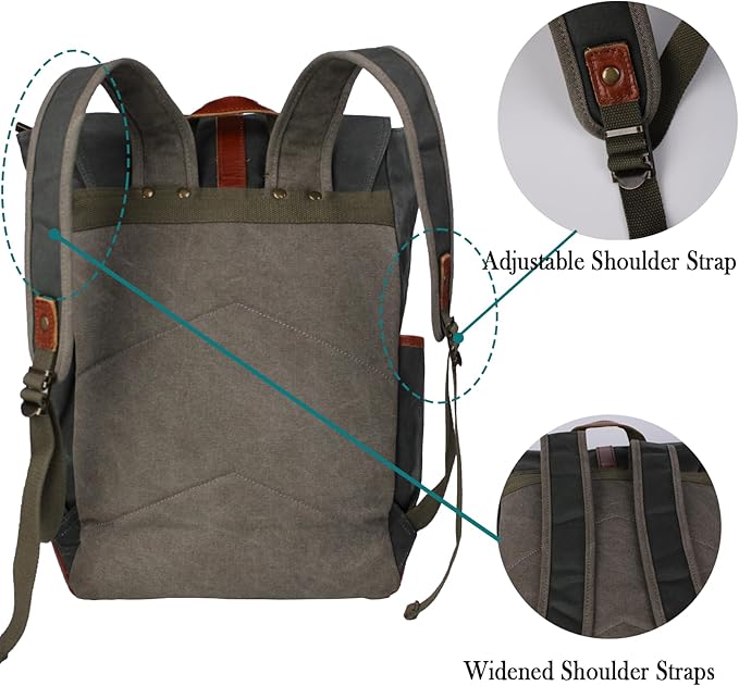Heavy-Duty Wax Canvas with Top Layer Cowhide Retro Backpack Suitable for Men and Women'S Leisure/Hiking/Traveling/College Canvas Backpack(8431-Army Green)