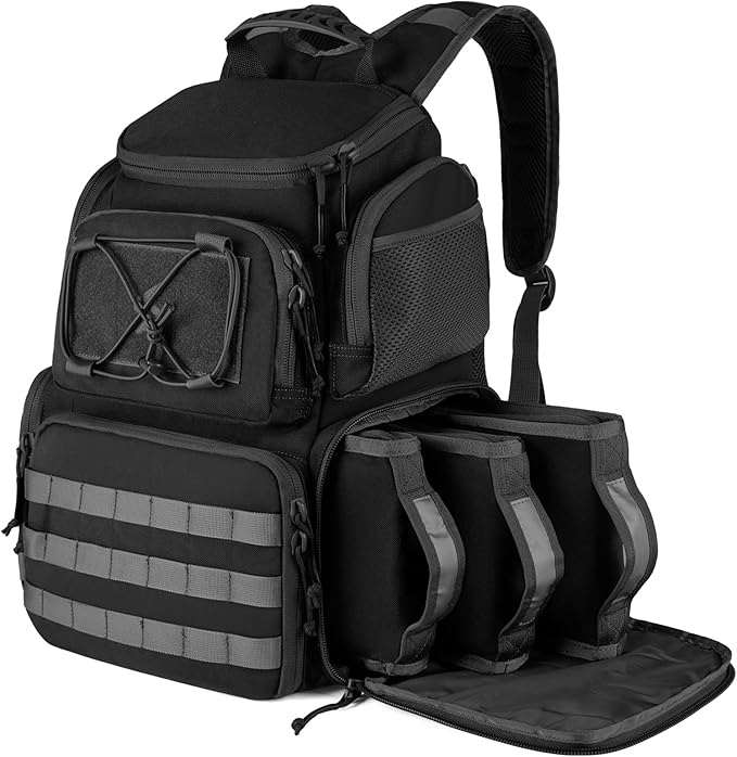 VOTAGOO Tactical Range Backpack for Handguns and Ammo Gun Cases Bag with 3 Pistol Carrying Cases for Hunting Shooting (Black)