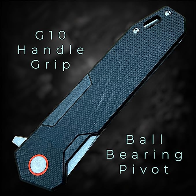 TACTICAL GEARZ Pocket Folding Knife for EDC G10 Handle D2 Steel Tanto Blade Includes Sheath (Vinx)