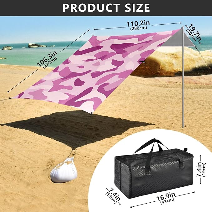 Lavender Purple Stable Beach Tent UPF50+ Easy Setup Sun Shelter with Carrying Bag for Backyard and Camping