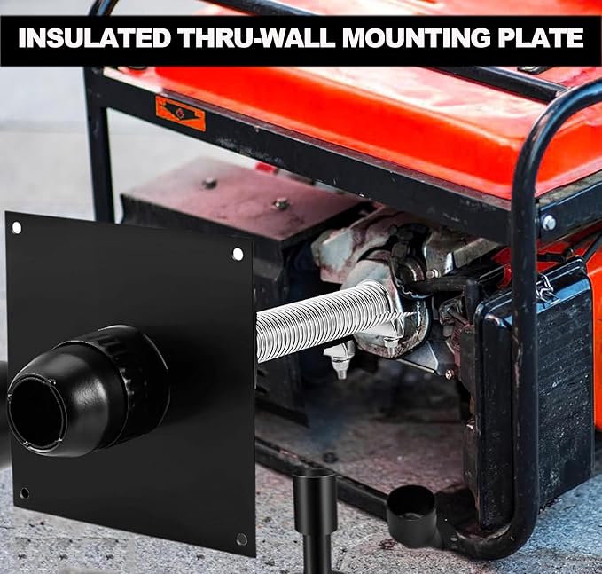 Generator Exhaust Extension Kit Generator Muffler Silencer Kit All-in-One Kit w/Heat Insulated Thru-Wall Plate 2x Universal Adapter for Most Portable Generators 55% Noise Reduced