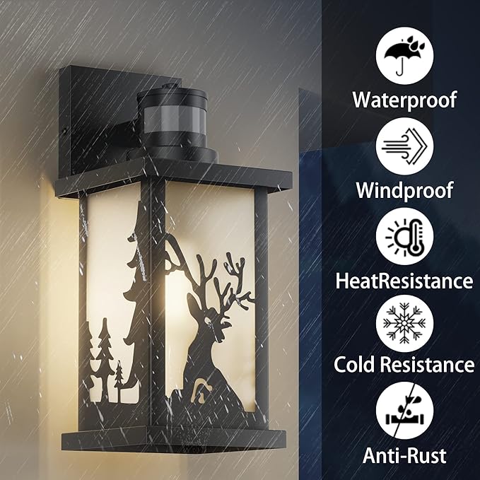 2 Packs Motion Sensor Outdoor Lights Exterior Wall Sconce Light Fixture Matte Black Porch Light Fixtures with Frosted Glass ShadeBlack Outdoor Wall Lantern for PorchDoorway(E26 Bulb Excluded)