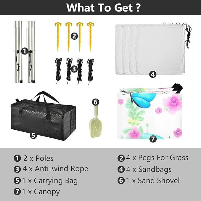 Beach Canopy with Windproof Ropes &amp Sandbags Beach Tent Sun Shade Sun Shelter for Camping Trips Fishing Backyard Fun or Picnics Butterfly