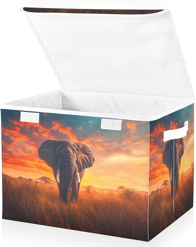 Storage Cube with Lid Elephant Elephant Print 16.5×12.6×11.8 IN Collapsible Large Capacity Foldable Storage Basket Bin Organizer