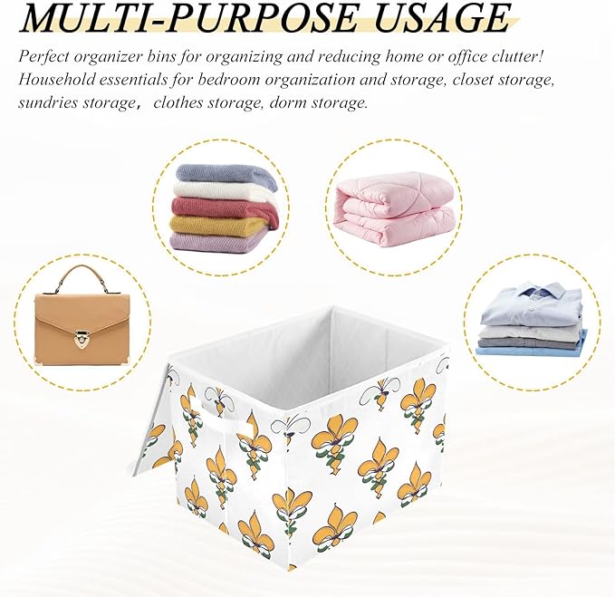 Christmas Storage Baskets with Lids Mardi Gras Design Collapsible Bins Stackable Fabric Linen Baskets Closet Organizer Container 16.5x12.6x11.8