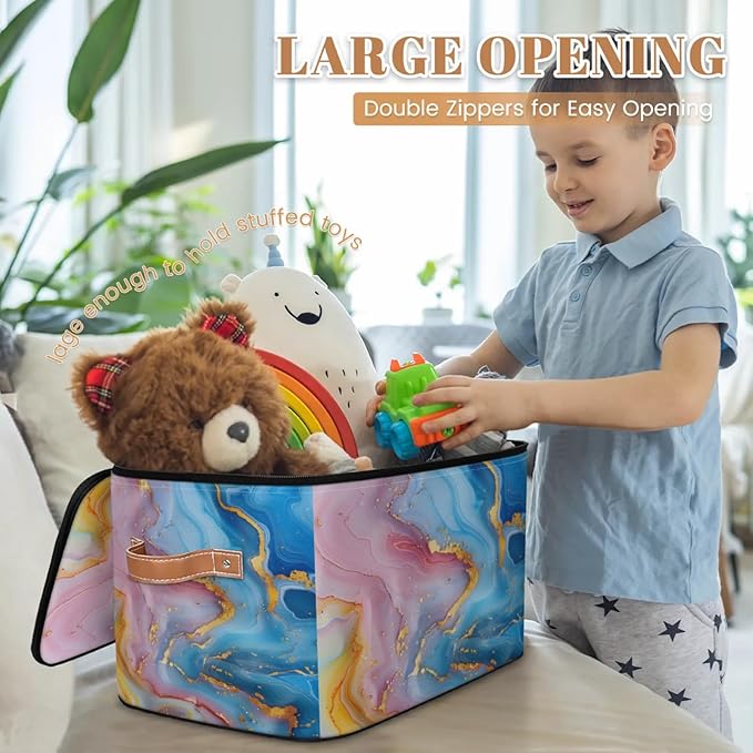 Storage Bins with Lids Attractive Marble Pattern Storage Basket Clothes Organizer with Handles Closet Storage Containers for Clothing Bedding Blanket