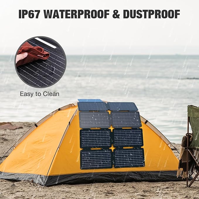 GRECELL 80W Foldable Solar Panel Portable Solar Charger with USB-A and USB-C QC3.0 (18W) IP67 Waterproof Outdoor Cell Phone Solar Charger for Power Banks Tablets Small Power Station