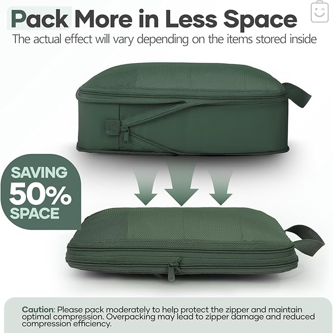 Veken 11 Set Compression Packing Cubes for Travel EssentialsCompressible Expandable Large Luggage Suitcase Organizer Bags for ClothingDurable Space Saver Storage Bags with Toiletry Bags(Dark Green)