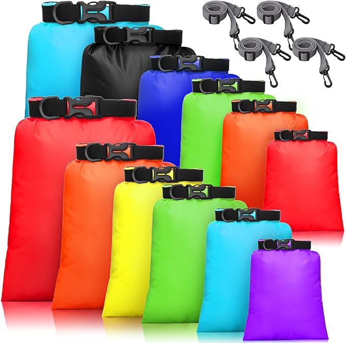 Shappy 6/12 Pcs Waterproof Dry Bags Lightweight Outdoor Waterproof Dry Stuff Sacks 15/8/5/4/3/2 L and Long Adjustable Shoulder Strap for Kayaking Rafting Boating Hiking Camping