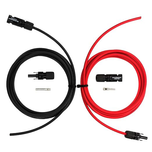 TEMCo 10 AWG Solar Wire Extension Cable 10 Ft Red + 10 Ft Black Staubli MC4 Connectors Pre-Installed on One End