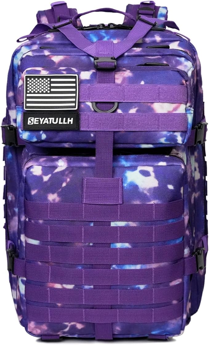 45L Military Tactical Backpack for Men &amp Women Bug Out Bag Assault pack Molle Daypack Hiking Trekking Rucksack (Purple tie-dye)