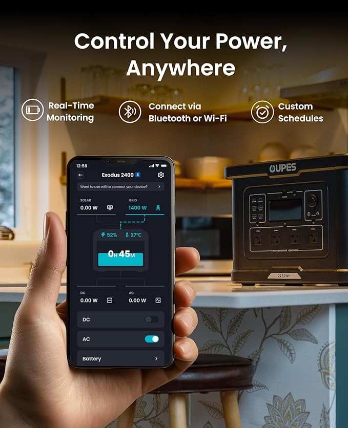 OUPES Exodus 2400 Solar Generator with a 240W Panel 2400W / 2232Wh Portable Power Station with APP Control &amp UPS for RV Home Backup Professional Outdoor Use