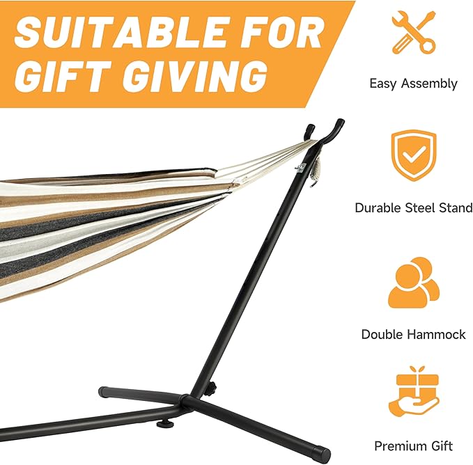 Hammock with Heavy-Duty Steel Stand for OutsideHammocks 450 Lb CapacityPortable Hammock2 People Standing HammocksSuitable for BeachBackyard Gardens Patio Bedroom100 * 40 * 38 Inch (Coffee)