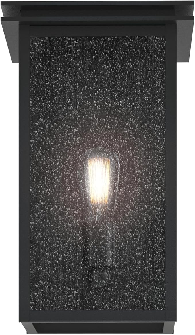 Kichler Arkville 14 1 Light Outdoor Wall Light with Clear Seeded Glass in Textured Black for Exterior Doors Walls Porch (14 x 8.5) 59541BKT