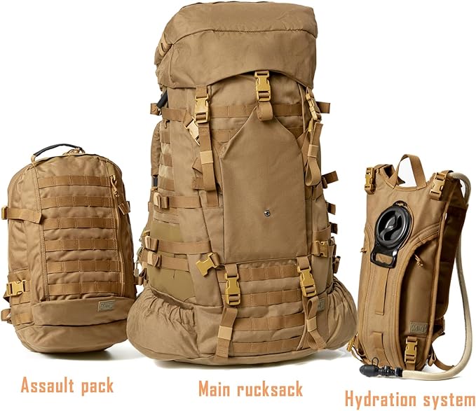 MT Military Army Large Rucksack with Detacheable Assault Backpack Hydration Pack Shoulder Straps and Waist Belt Metal Frame | Detacheable Hydration Pack Shoulder Straps Waist Belt Metal Frame