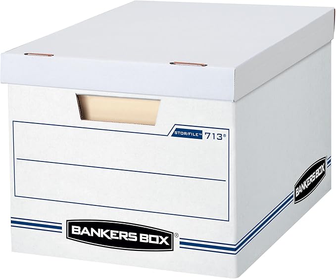 Bankers Box 12 Pack Standard Duty File Storage Boxes Standard Assembly Removable Lid Letter/Legal (0071301)
