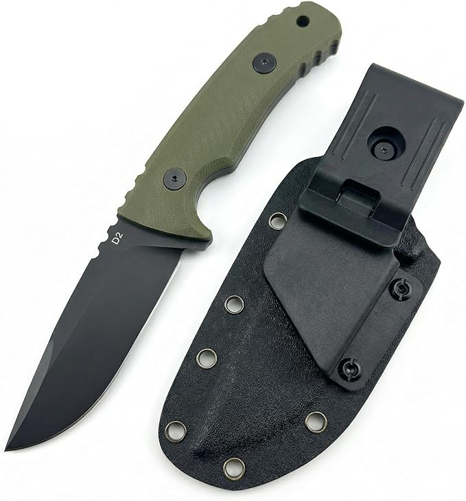 Fixed Blade Knife with Sheath 3.9 D2 Steel Survival Knives for Camping Bushcraft Hunting Ergonomic G10 Handle Outdoor Survival Gear Gift for Men Green
