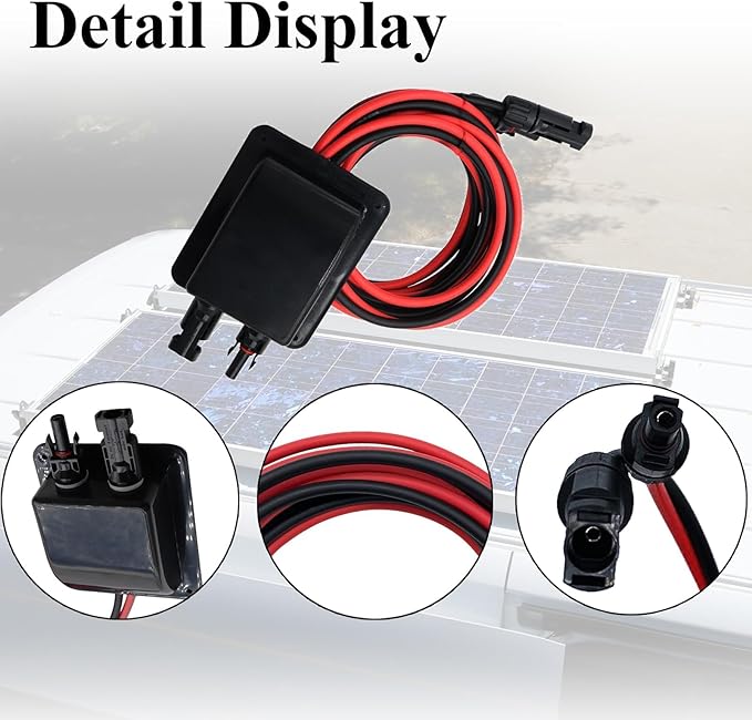Weatherproof Solar Cable Entry Gland Entry Housing Solar Junction Box Fits for RVVehicles BoatsThrough RV Roof Solar Entry Housing with 10Ft 10AWG Solar Extension Cable