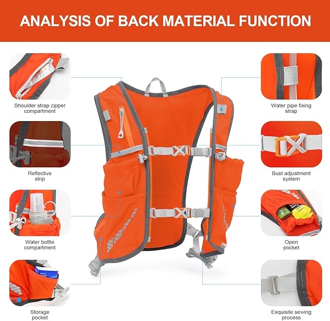 INOXTO Running Hydration Vest BackpackLightweight Insulated Pack with 1.5L Water Bladder Bag Daypack for Hiking Trail Running Cycling Race Marathon for Women Men