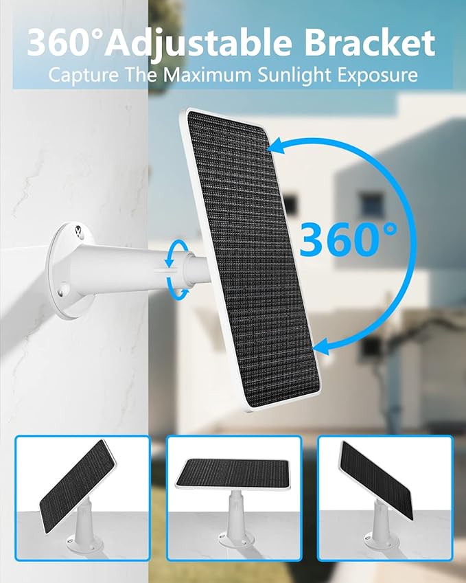 Solar Panel for Security Camera 5W Solar Panel Charger Compatible with Eufycam 3/3C/2/2 Pro/2C/2C Pro/E/E20/E40/L20/L40/Solo/SoloCam Spotlight Micro USB&ampUSB-C Port IP65 Waterproof 10ft Cable 2