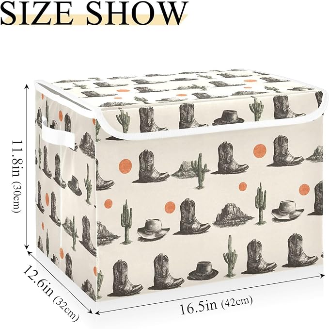 Lidded Storage Cube West Elements Print 1 Pack Collapsible Large Capacity Foldable Storage Basket Bin Organizer 16.5×12.6×11.8 in