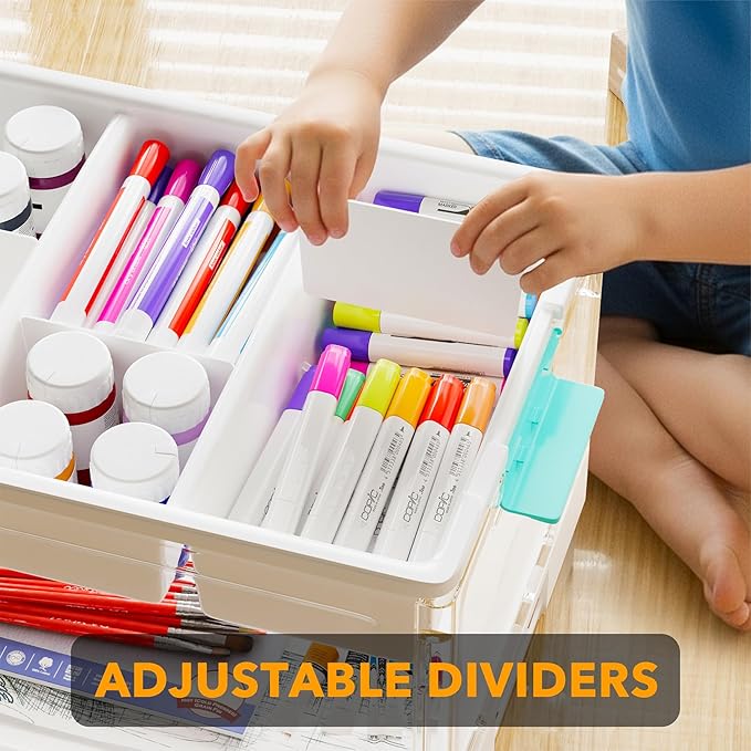SpaceAid Craft Organizers and Storage - 24 QT Plastic Box Art Supply Storage Organizer Bin with Lid Removable Trays and Dividers Clear Container for Art and Craft Supplies1 Pack