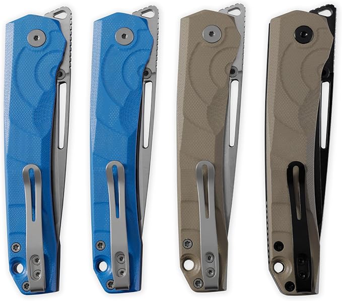 Petrified fish PFP11 Ripple Folding Knife3.78 14C28N Steel Hollow Blade G10 Handle Folding Pocket Knife for Camping EDC Outdoor (Khaki Stonewashed)