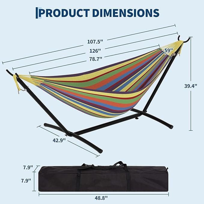 Hammock with Stand 2-Person Outdoor Portable Hammock with Carrying Bag &amp Adjustable Frame Heavys Duty 450lb Capacity for Beach Camping Backyard Patio