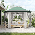 Pop-Up Gazebo 13 * 13 ft 6 Sided Canopy Tent with Mesh Windows &amp Portable Carry Bag Adjustable Tent Outdoor Pergola for Backyard &amp Patio Furniture (Green + Beige)