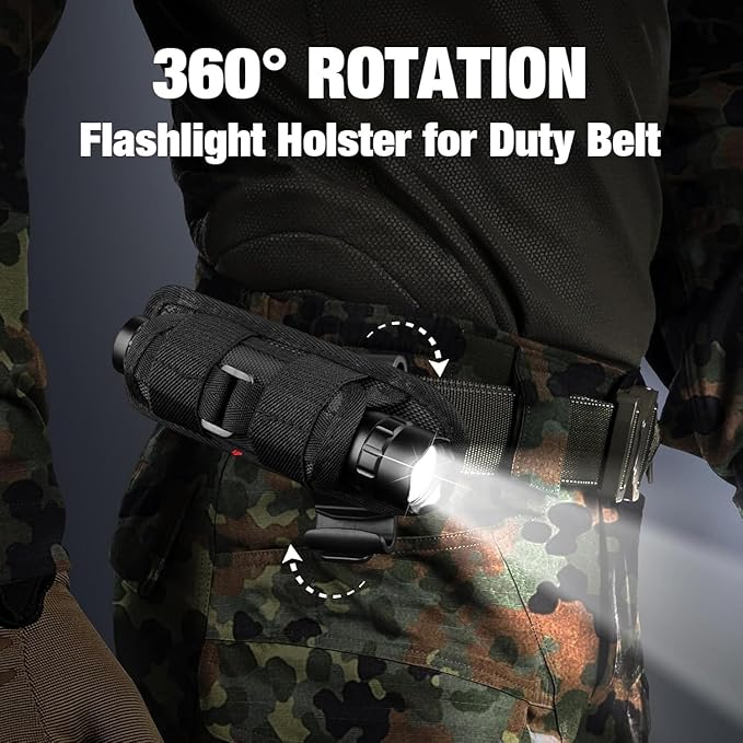 ULTRAFIRE Tactical Flashlight with Holster for Duty Belt 1000 High Lumen Police Flashlight with Belt Holster Rechargeable Law Enforcement Flashlight 3 Modes Security Flashlights WF-501BX
