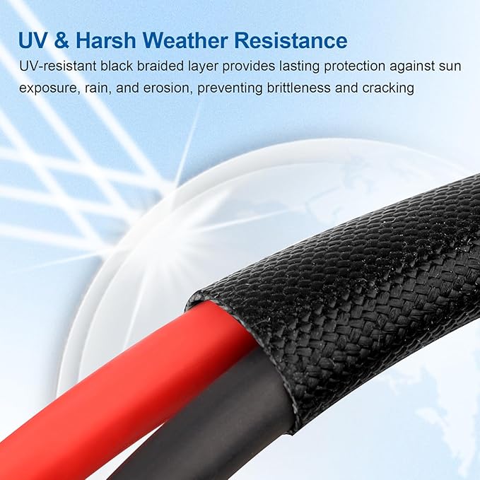 10AWG Solar Cable - 50FT Solar Panel Extension Cord 10 Gauge PV Wire with Flame Retardant Protective Sleeving Female &amp Male Waterproof Connector for RV Photovoltaic Systems Solar Panels (50 Feet