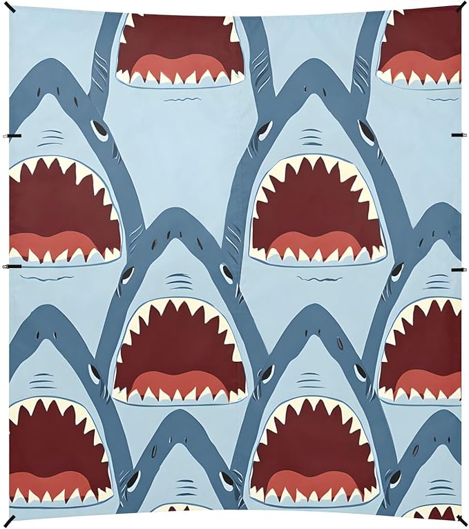 ALAZA Shark with Open Mouth Pattern Beach Tent Sun Shelter Portable Canopy Sunshade for Outdoor Camping Picnics Backyard Fun 10x9 ft