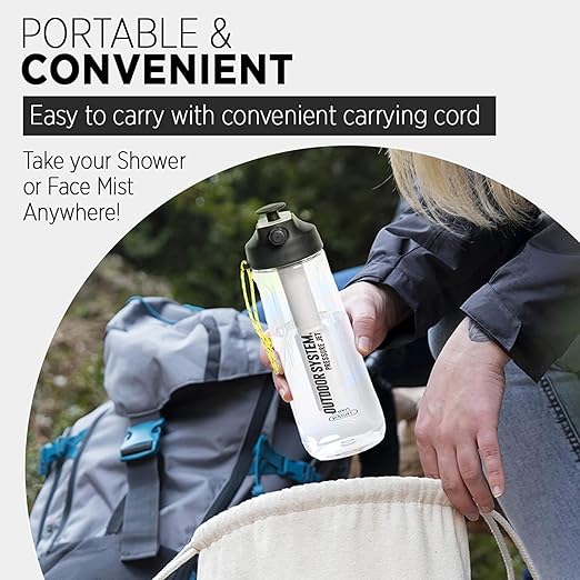 Outdoor System Pressure Jet Spray Bottle 700ml 24oz Portable Personal Water Bottle Spray Mister w/Jet Shower or Mist Settings Hand Body Wash Camp Shower Face Mister Beach Gym Camping Boating