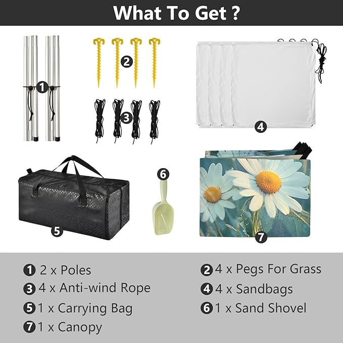 ALAZA Daisy Blossom Spring Garden Flower Beach Tent Sun Shelter Portable Canopy Sunshade for Outdoor Camping Picnics Backyard Fun 10x9 ft