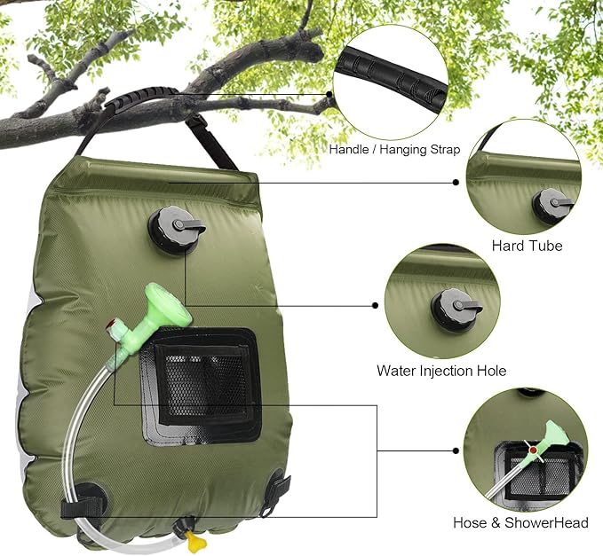 Camping EquipmentOutdoor 20L Solar Shower Bag Camping Picnic Water Storage Bag Shower PackageBeach Swimming Outdoor Traveling Hiking