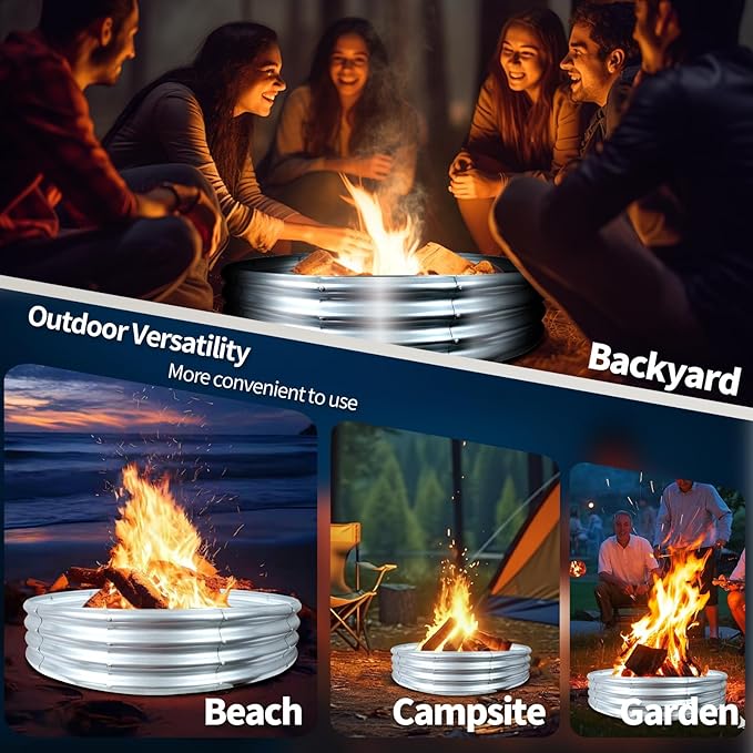 60 Inch Fire Pit Ring 5FT Galvanized Steel Burn Barrel12 Raised Heavy Duty Wood Burning Fire PitsHeat Resistant Campfire Ring with Spark Guard for Outdoor Backyard Patio &amp Camping Use
