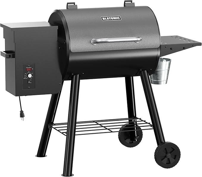 Wood Pellet Grill 440 SQ. IN Cook Area Pellet Smoker Grill 12LBS Hopper Pellets Grill 500℉ Max Temperature&ampAuto Feed 8 in 1 BBQ Grill Outdoor with Side Table Grease Bucket