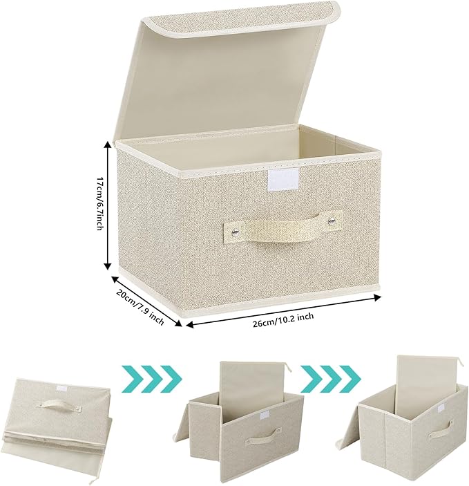 Fabric Storage Bins Cube Organizers with Flip-Top Lid and HandlesStorage Boxes for Organizing HomeOfficeand ClosetGrey and Beige5 Pack 10.2 X 7.9 X 6.7 in