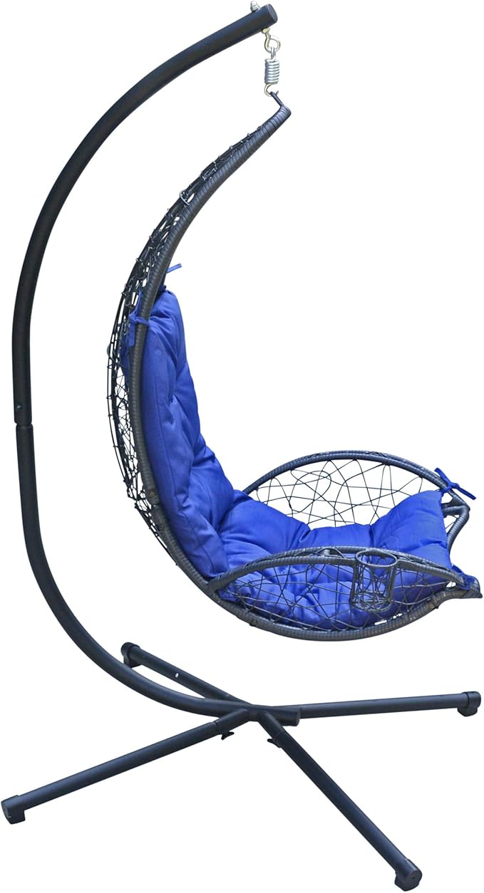 Algoma Net Company Cushioned Rattan Wicker Hanging Chair with Stand