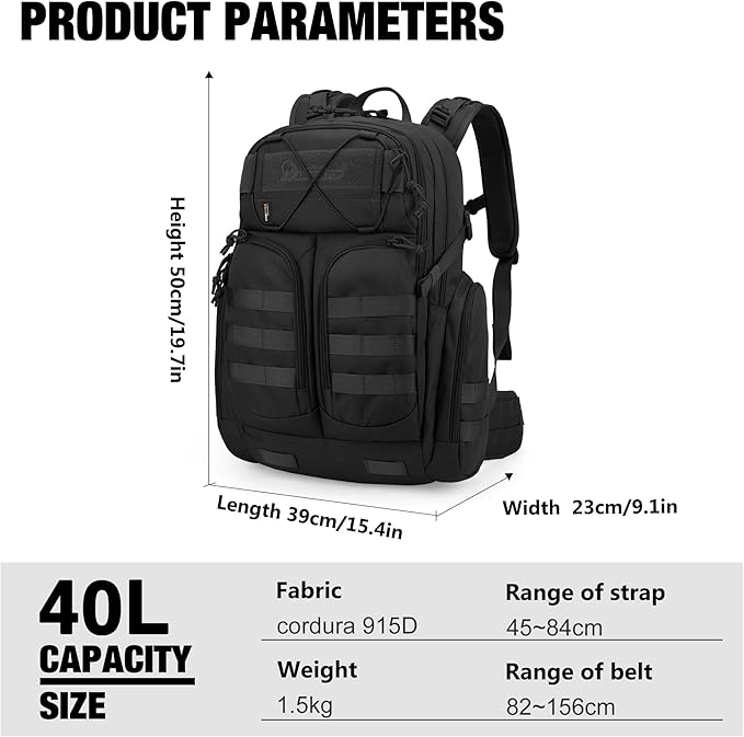 Mardingtop 40L Molle Tactical Cordura Backpack with 2.5 Liter Hydration Bladder
