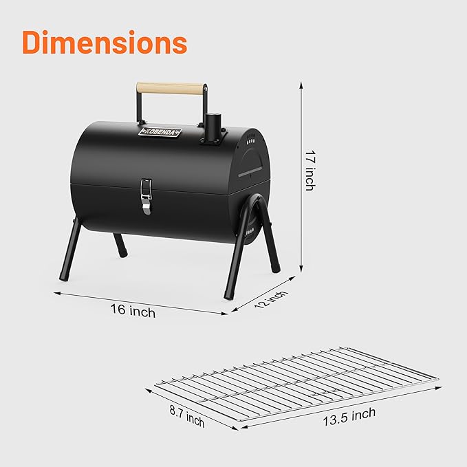 Portable Charcoal Grill with Warming Rack Wooden Handle Tabletop BBQ Grill for Outdoor Barbecue Camping Picnic Backyard Patio Black