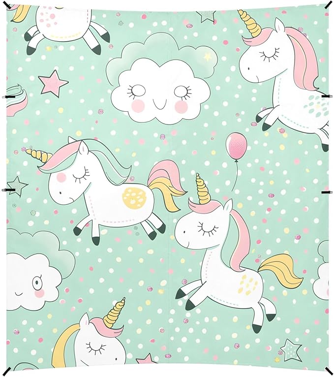ALAZA Cute Cartoon Unicorn Pattern Beach Tent Sun Shelter Portable Canopy Sunshade for Outdoor Camping Picnics Backyard Fun 10x9 ft