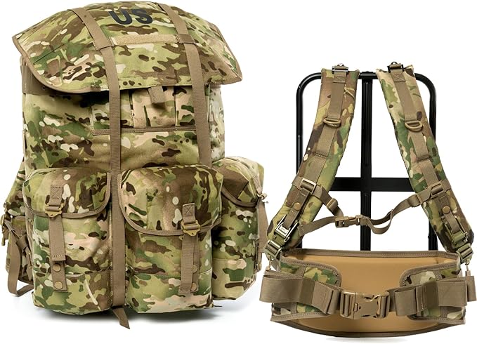 MT Military ALICE Pack Large Size Tactical Rucksack with Aluminum Quick-Release Buckles and Enhanced Waist Support – US Logo